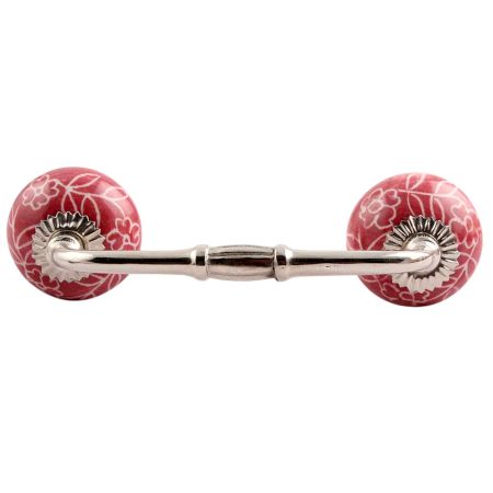 Dark Pink Leaf Floral Ceramic Bridge Handle